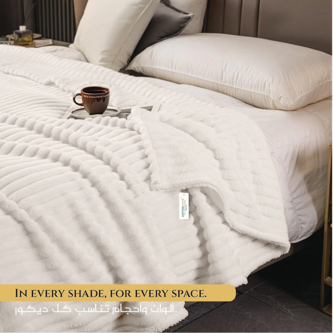 Plush Stripe Blanket Queen Size 220x240 Ivory - Cotton Home