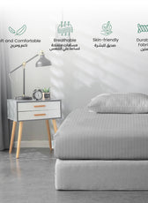 Stripe Fitted Sheet Set Super King 200x200+30cm with Pillowcases Grey