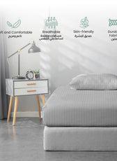 Stripe Fitted Sheet Set Single 90x200+20cm with Pillowcase Grey