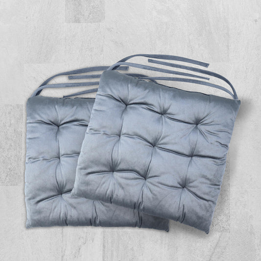 Velvet Slip Free Tufted  Chair Cushion Silver 40x40cm - Pack of 2 - Cotton Home