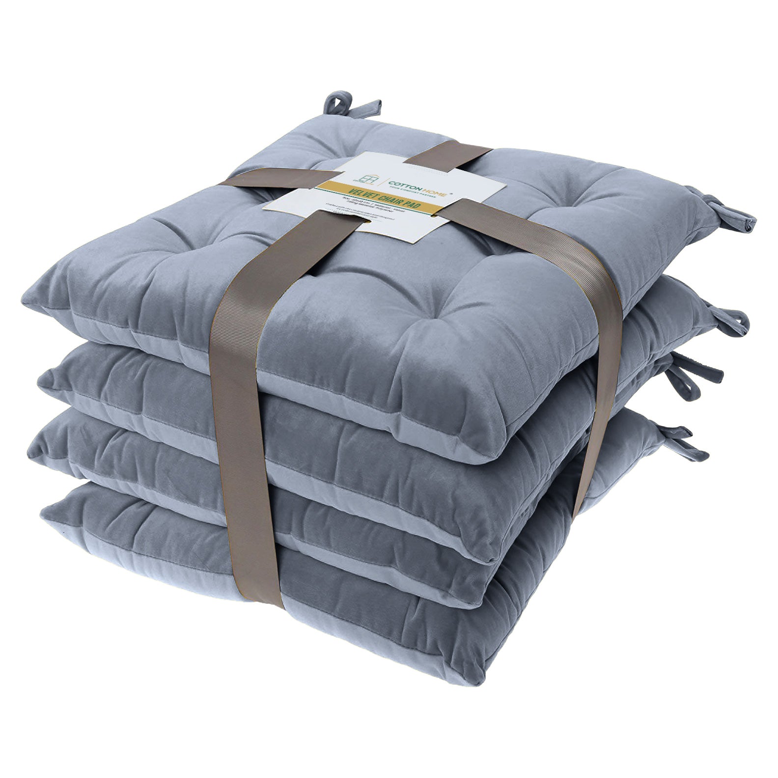 Velvet Slip Free Tufted  Chair Cushion Silver 40x40cm - Pack of 4 - Cotton Home