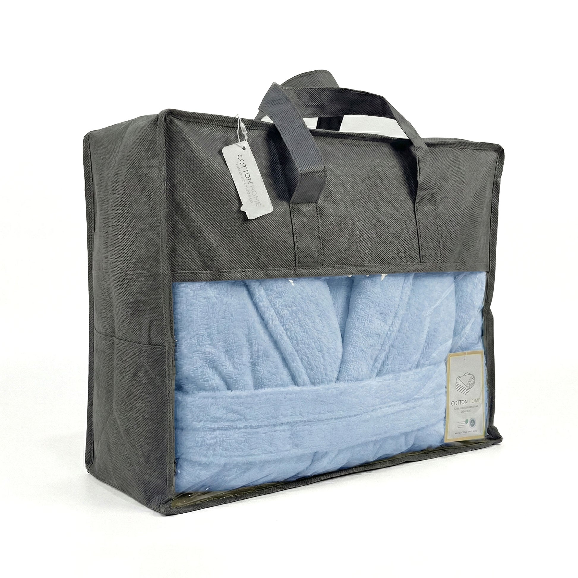 Luxury 7PC Egyptian Cotton Bath Bundle Set Sky Blue – Bathrobe, Towels, Slippers