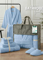 Luxury 7PC Egyptian Cotton Bath Bundle Set Sky Blue – Bathrobe, Towels, Slippers