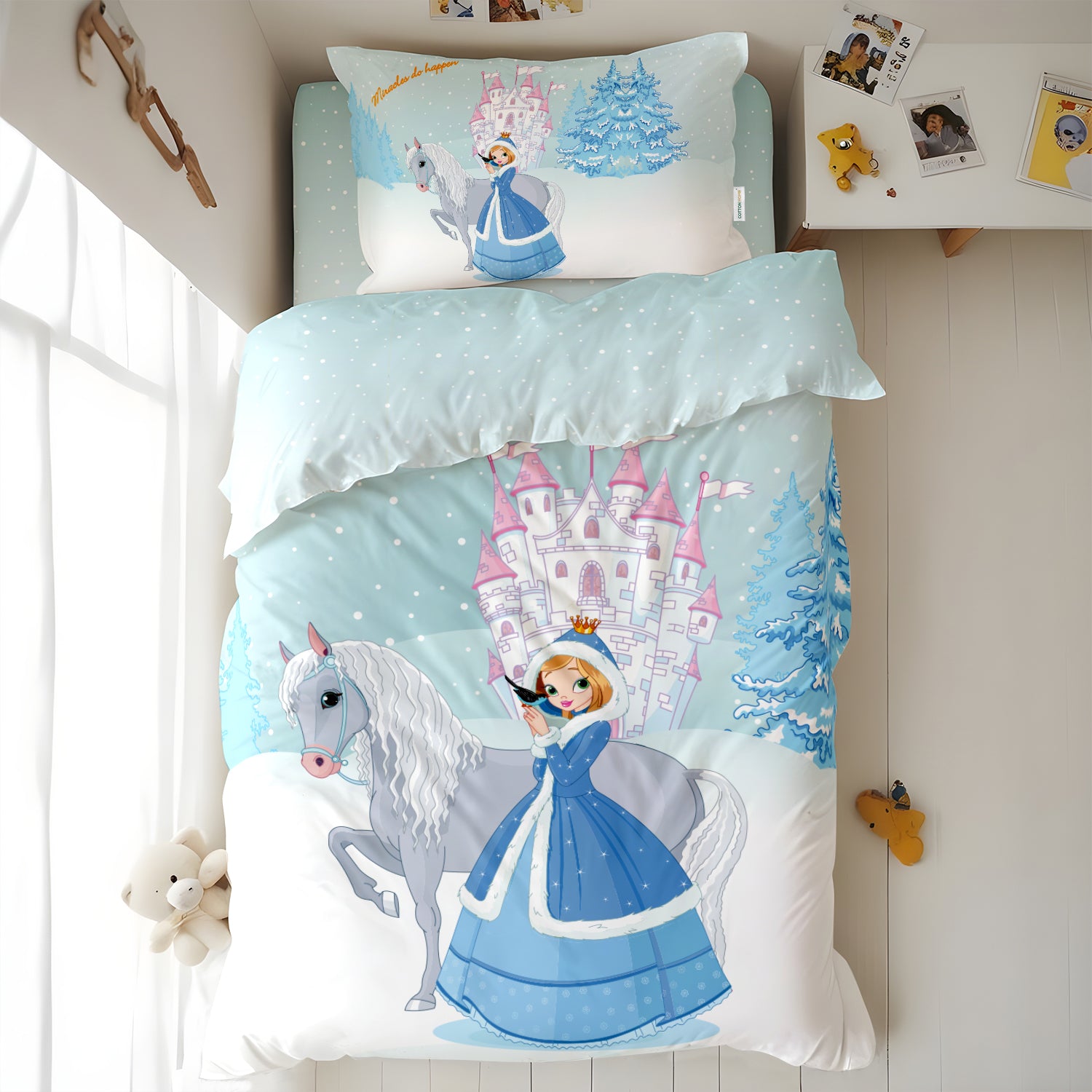 Kids Duvet Cover Set 3 Pcs - Snow Princes Print | 135x220cm | Microfiber | Cotton Home - Cotton Home