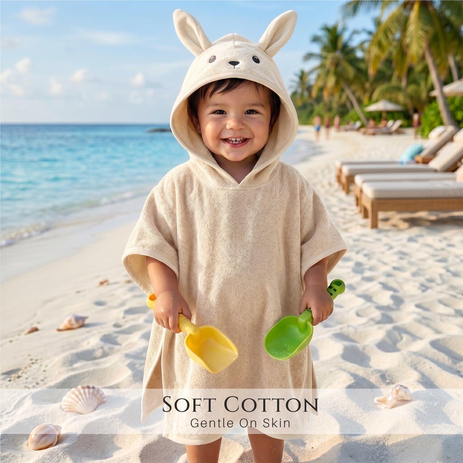 Snuggle Hooded Rabbit Kids Bathrobe 100% Cotton Toddler Bathrobe for 0-3 Years