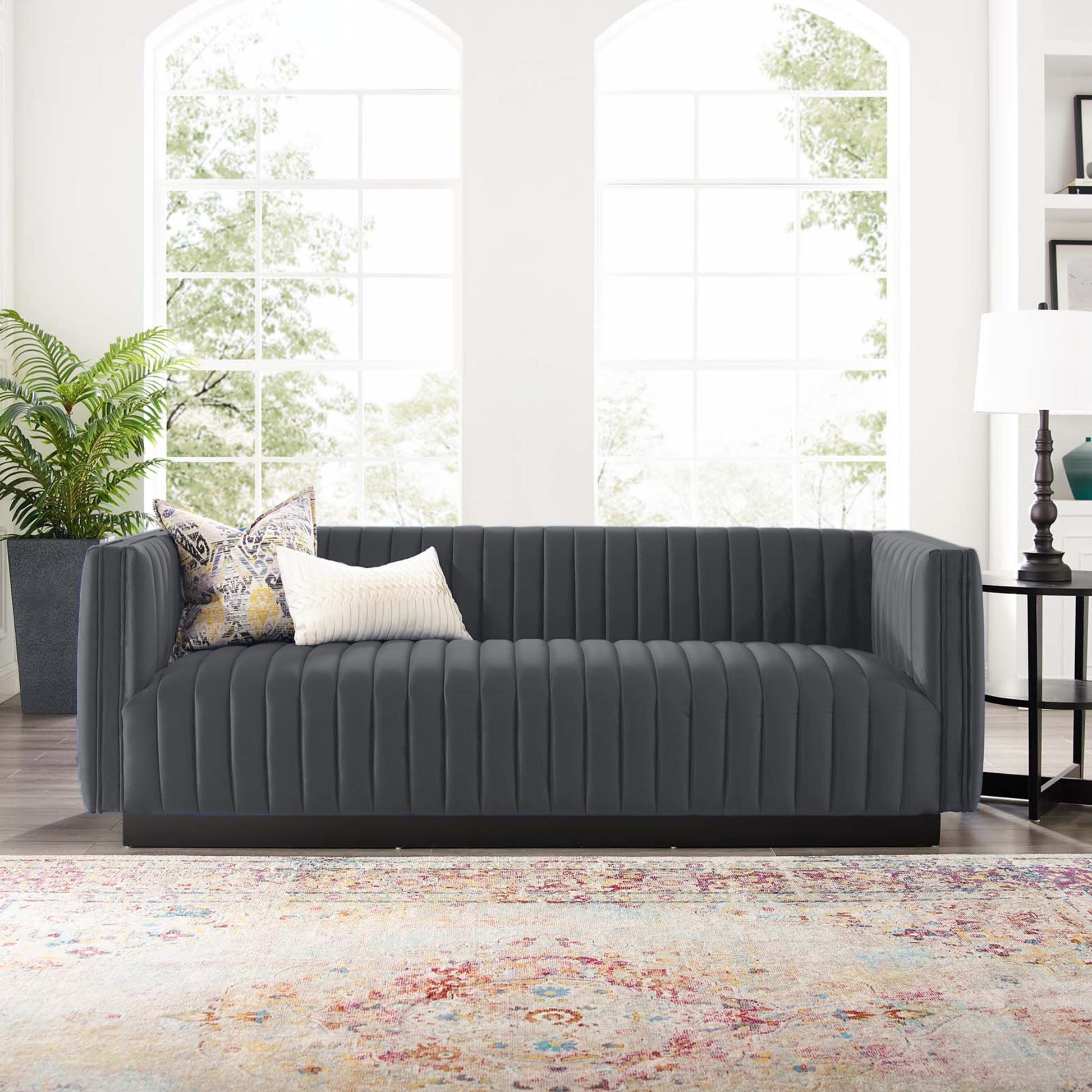 Chanel 3 Seater Navy Blue Velvet Tufted Sofa - Cotton Home