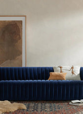 Chanel 3 Seater Navy Blue Velvet Tufted Sofa - Cotton Home