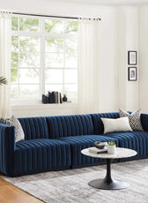 Chanel 3 Seater Navy Blue Velvet Tufted Sofa - Cotton Home