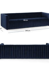 Chanel 3 Seater Navy Blue Velvet Tufted Sofa - Cotton Home