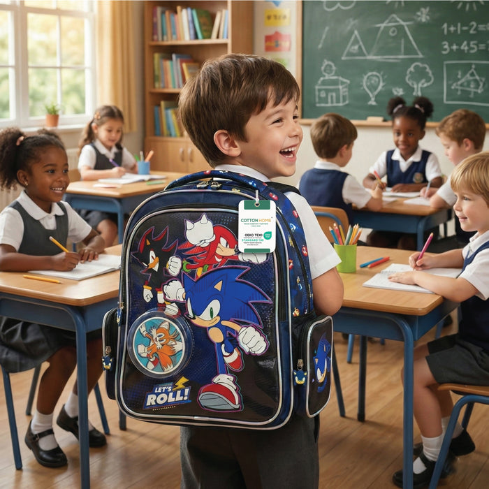 Sonic Blue Hedgehog Printed School Backpack for Kids – Lightweight Cartoon Character Bookbag with Large Storage Space for Boys & Girls