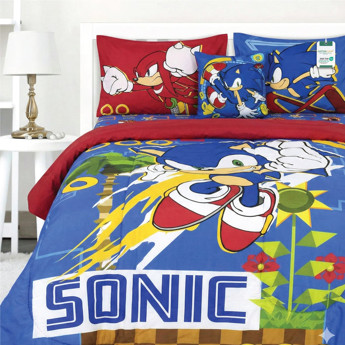 Sonic Official Kids Bedding Set – 5 Piece Comforter Set Cozy & Colorful Cartoon Character with Matching Pillowcases & Bedsheet