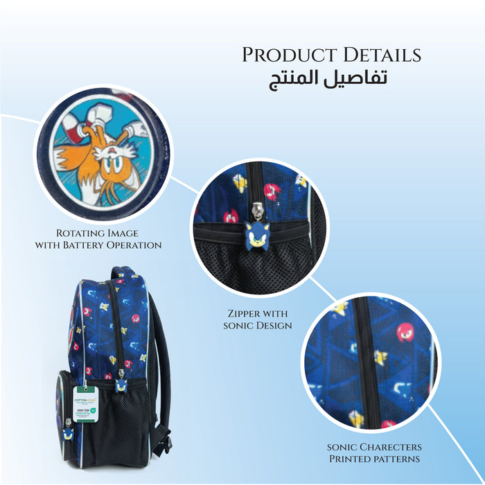 Sonic Blue Hedgehog Printed School Backpack for Kids – Lightweight Cartoon Character Bookbag with Large Storage Space for Boys & Girls