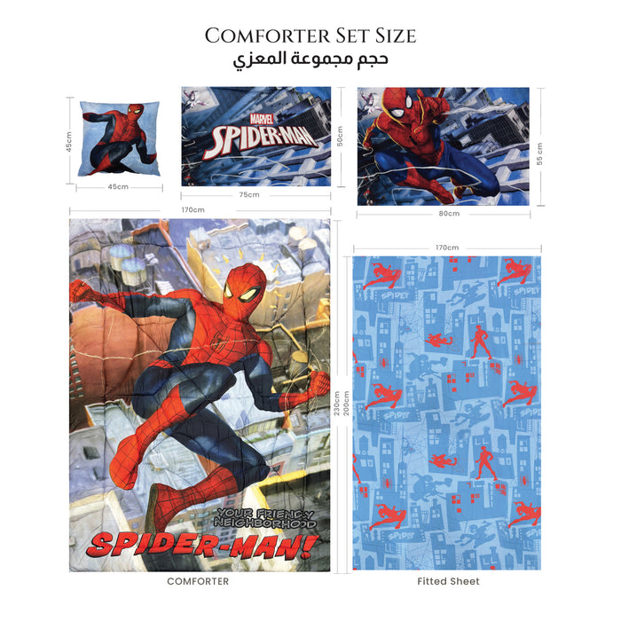 Spiderman Official Kids Bedding Set – 5 Piece Comforter Set Cozy & Colorful Cartoon Character with Matching Pillowcases & Bedsheet