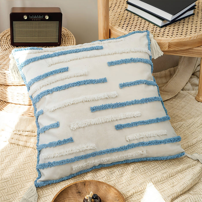 Boho Handcrafted Throw Pillow 45x45cm Filled Cushion with Stripe Design