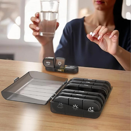 Weekly Portable Pill Organizer 3 Times a Day, Light-Proof & Travel-Friendly