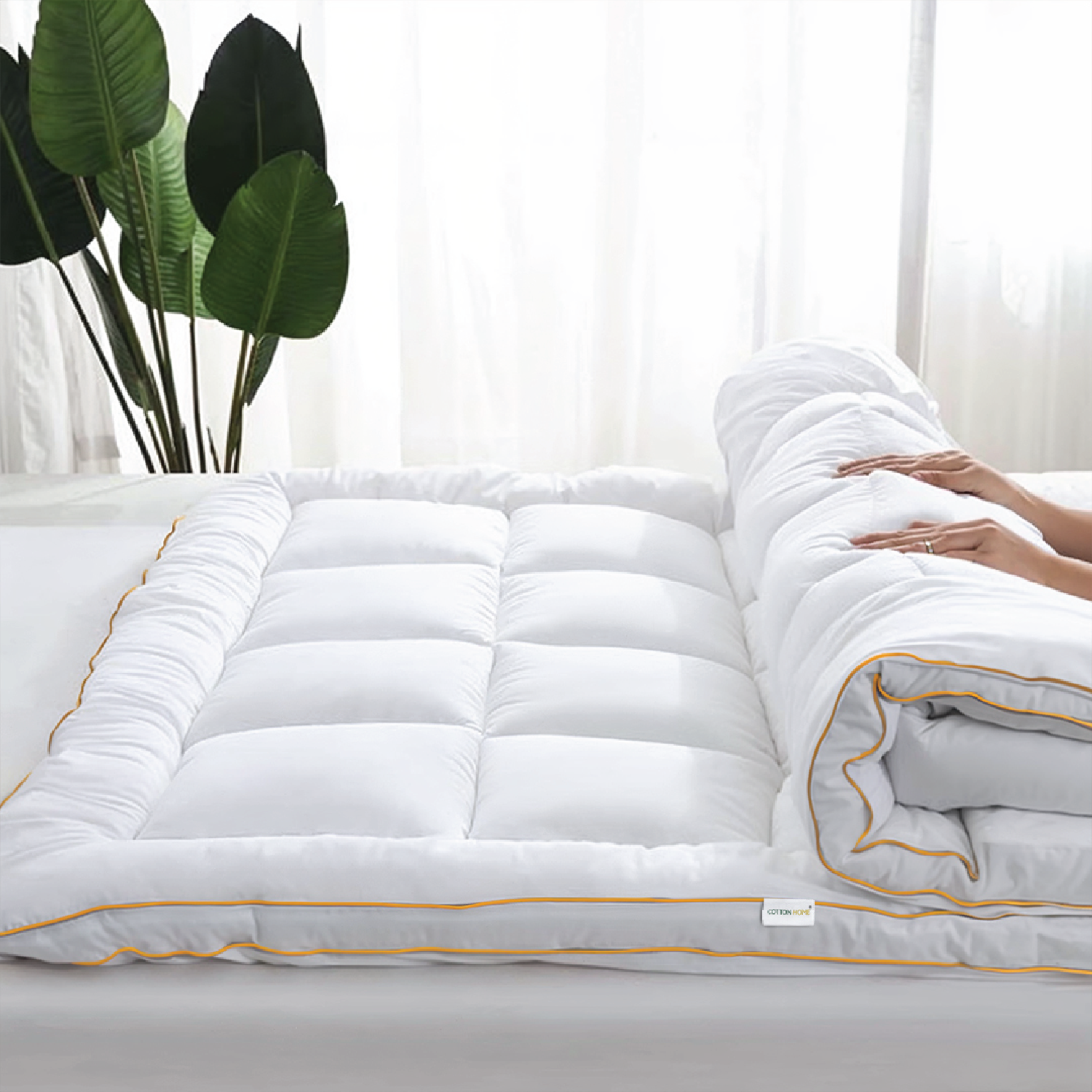 Royal Angler Mattress Topper 160X200 Premium Cotton 300TC with Fitted Sheet Style