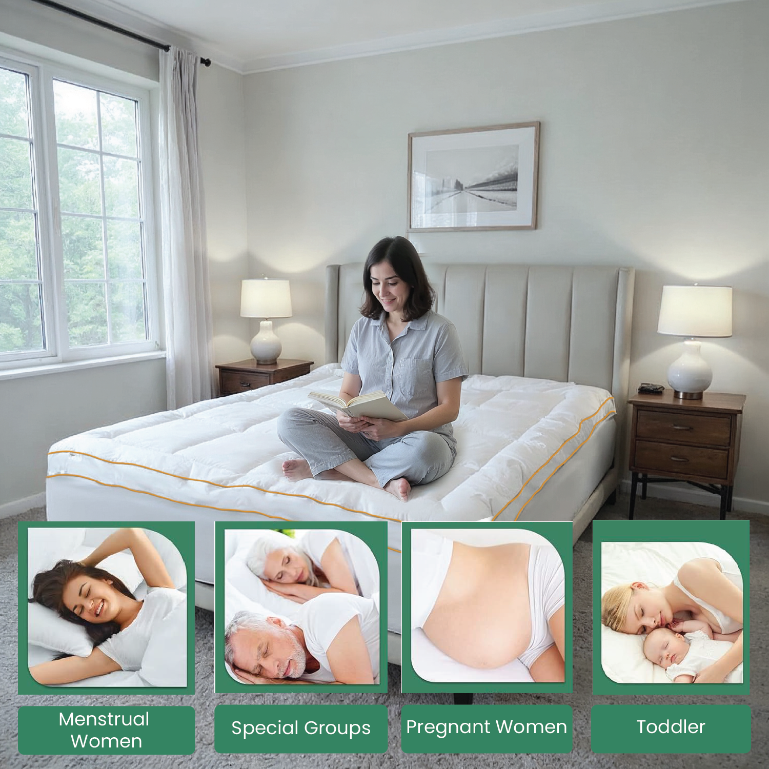 Royal Angler Mattress Topper 160X200 Premium Cotton 300TC with Fitted Sheet Style