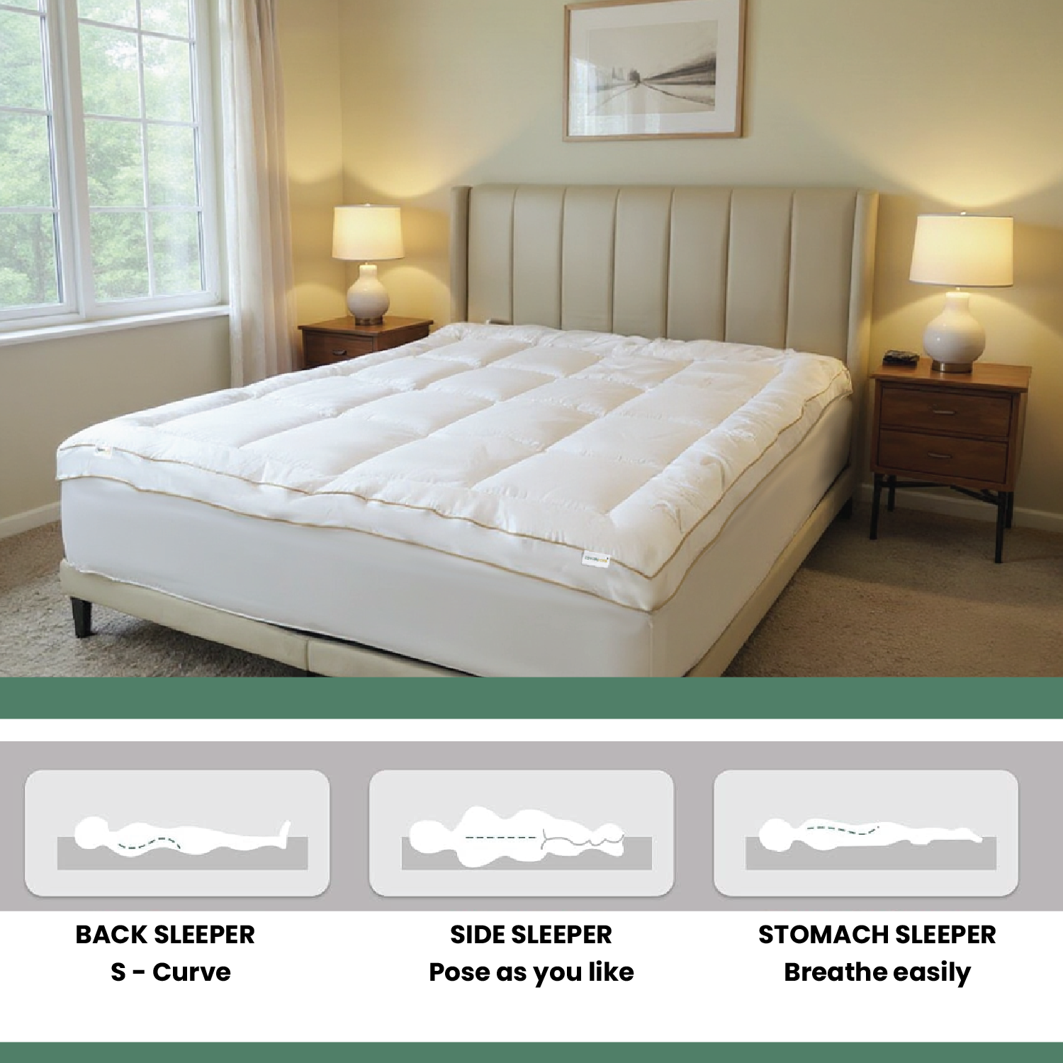 Royal Angler Mattress Topper 160X200 Premium Cotton 300TC with Fitted Sheet Style