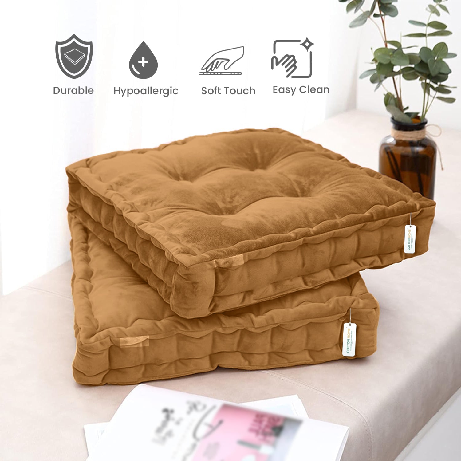 Serenity Velvet Multipurpose Seat Cushion 40x40cm  Pack of 2  Square Shape Seating - Cotton Home