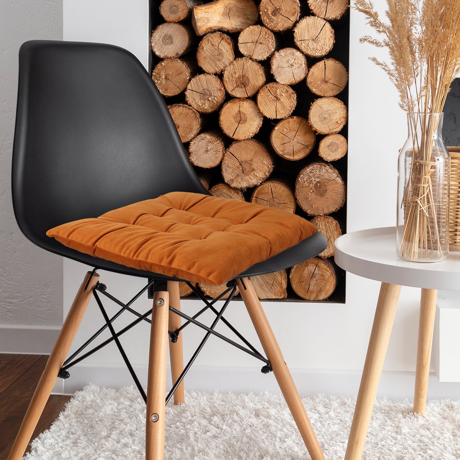 Velvet Slip Free Tufted  Chair Cushion Tan 40x40cm - Cotton Home