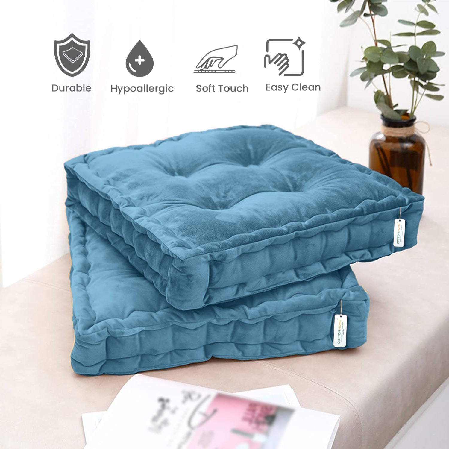 Serenity Velvet Multipurpose Seat Cushion 40x40cm  Pack of 2  Square Shape Seating - Cotton Home