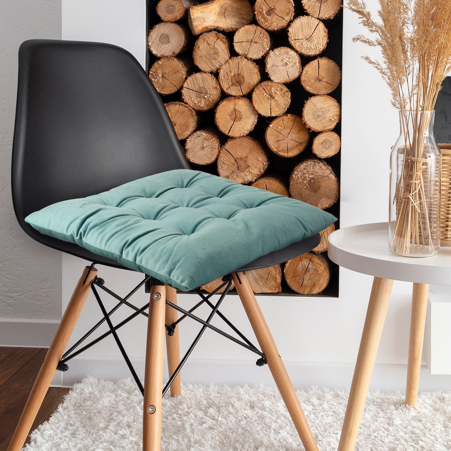 Velvet Slip Free Tufted  Chair Cushion Teal 40x40cm - Pack of 2 - Cotton Home