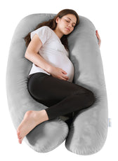 Serenity Velvet Pregnancy Pillow U-Shape Full Body Pillow  With Removable Cover Grey - Cotton Home