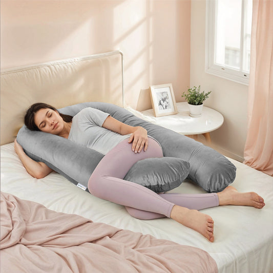 Serenity Velvet Pregnancy Pillow U-Shape Full Body Pillow  With Removable Cover Grey - Cotton Home