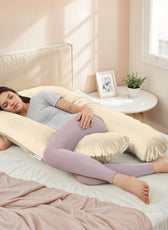 Serenity Velvet Pregnancy Pillow U-Shape Full Body Pillow  With Removable Cover Ivory - Cotton Home
