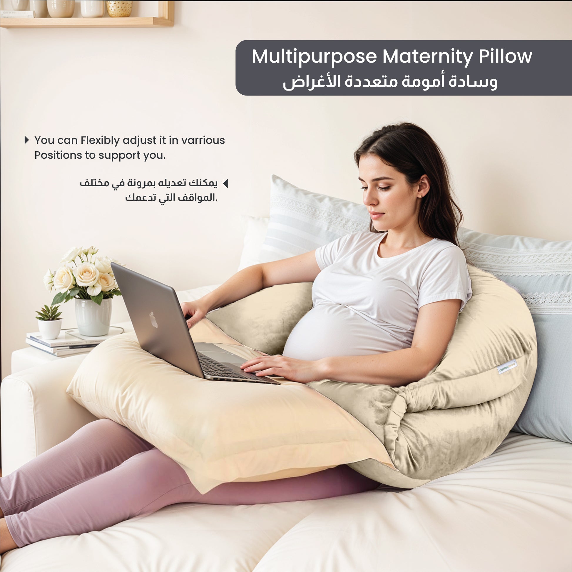 Serenity Velvet Pregnancy Pillow U-Shape Full Body Pillow  With Removable Cover - Cotton Home