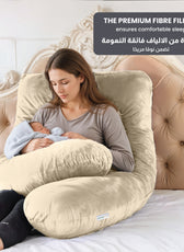 Serenity Velvet Pregnancy Pillow U-Shape Full Body Pillow  With Removable Cover Ivory - Cotton Home
