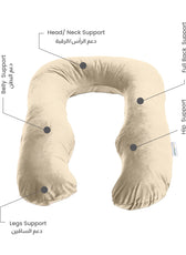 Serenity Velvet Pregnancy Pillow U-Shape Full Body Pillow  With Removable Cover Ivory - Cotton Home