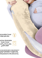 Serenity Velvet Pregnancy Pillow U-Shape Full Body Pillow  With Removable Cover Ivory - Cotton Home