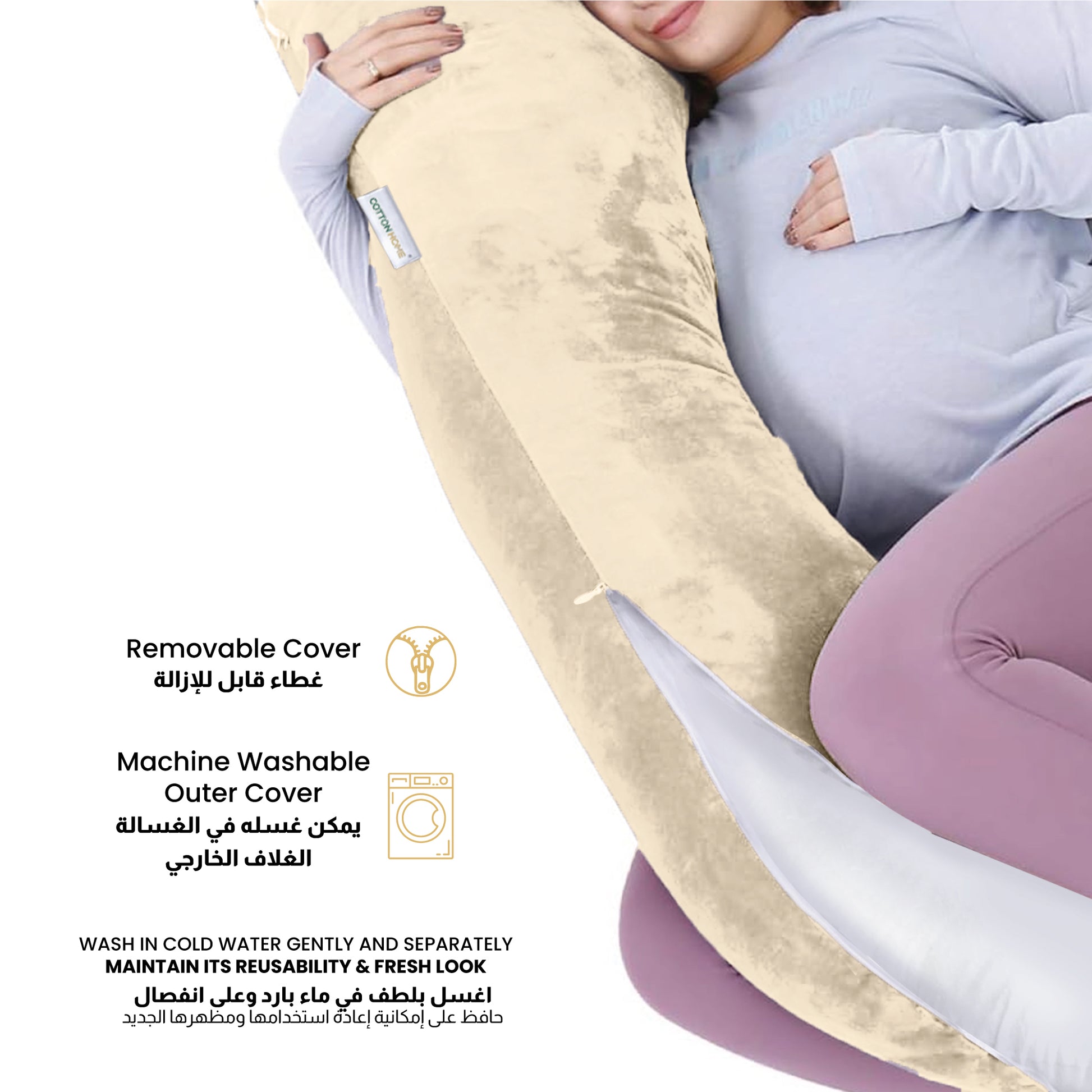 Serenity Velvet Pregnancy Pillow U-Shape Full Body Pillow  With Removable Cover - Cotton Home