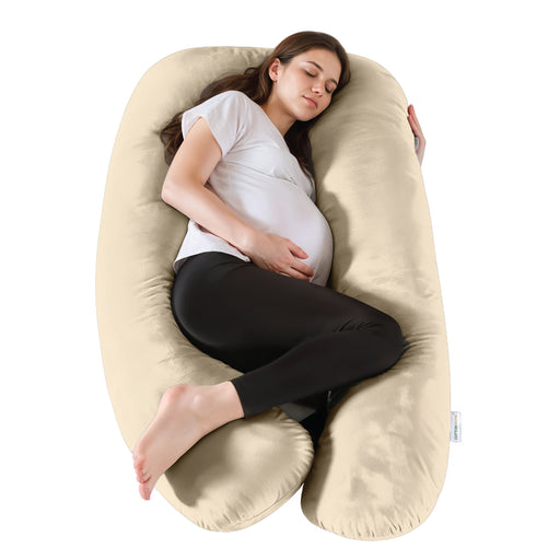Serenity Velvet Pregnancy Pillow U-Shape Full Body Pillow  With Removable Cover Ivory - Cotton Home
