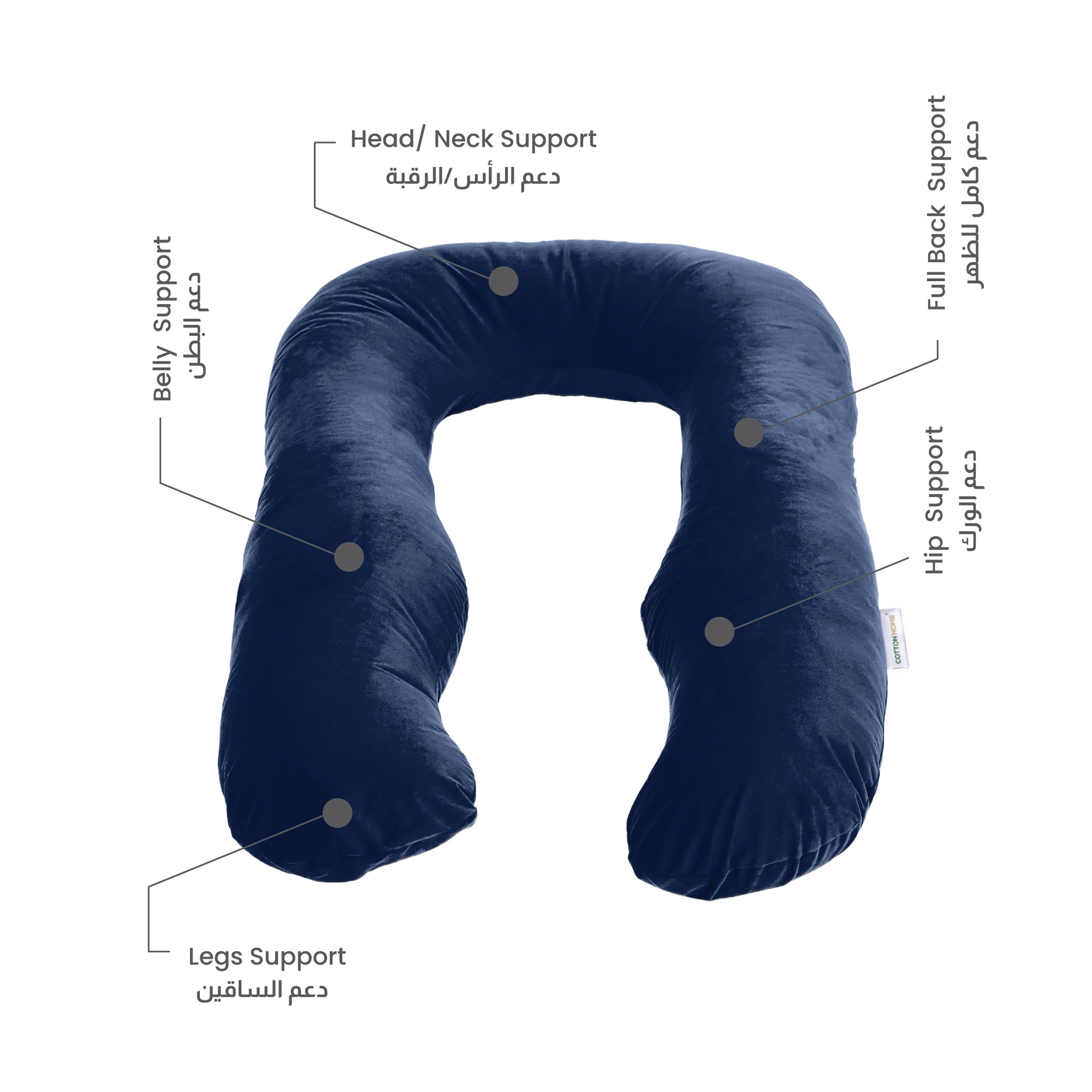 Serenity Velvet Pregnancy Pillow U-Shape Full Body Pillow  With Removable Cover Navy Blue - Cotton Home