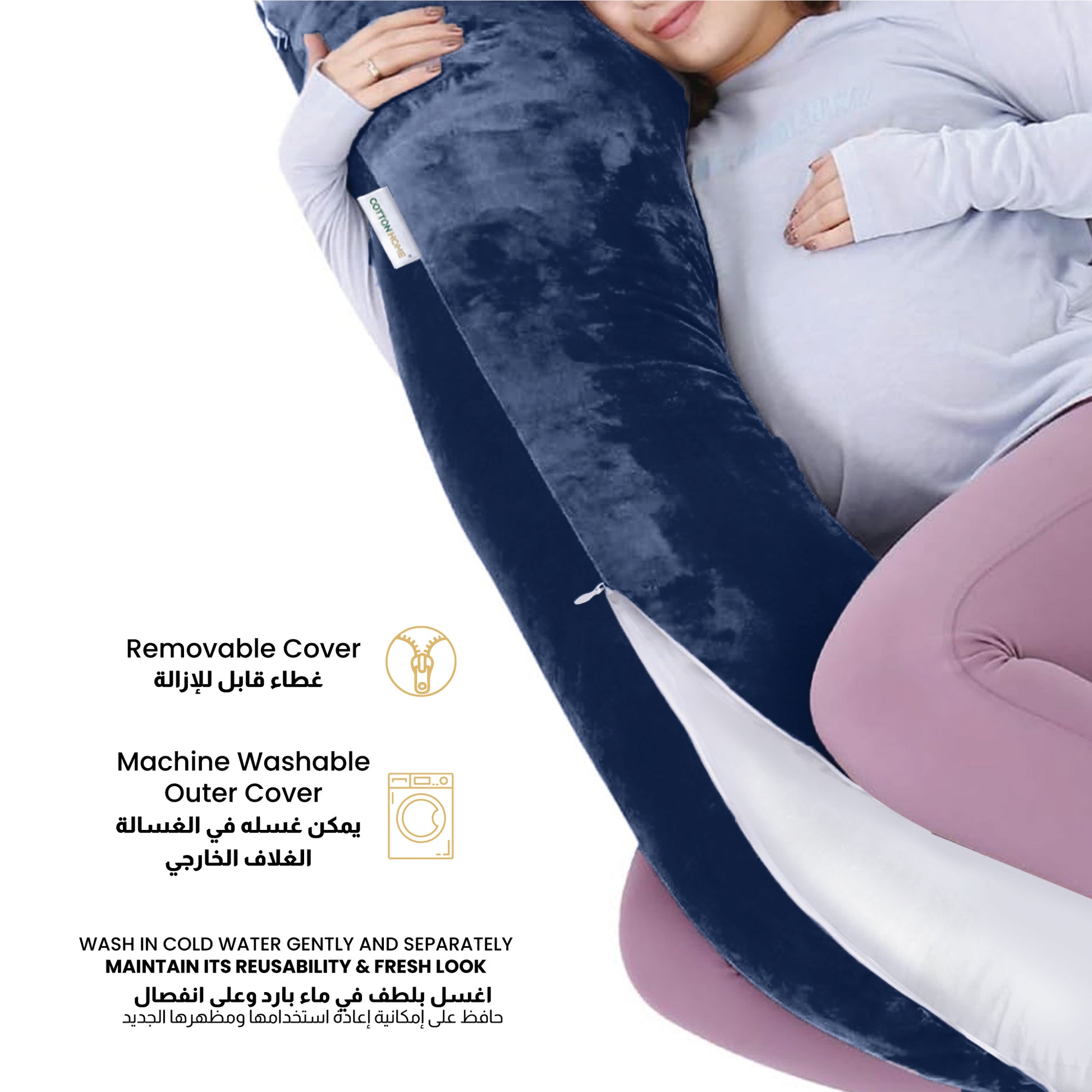 Serenity Velvet Pregnancy Pillow U-Shape Full Body Pillow  With Removable Cover Navy Blue - Cotton Home
