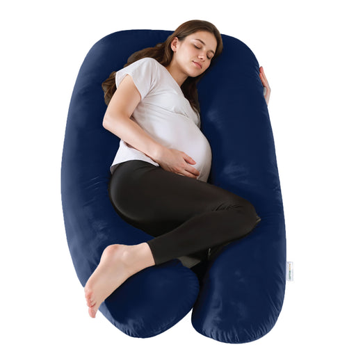 Serenity Velvet Pregnancy Pillow U-Shape Full Body Pillow  With Removable Cover Navy Blue - Cotton Home