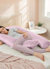 Serenity Velvet Pregnancy Pillow U-Shape Full Body Pillow  With Removable Cover Pink - Cotton Home