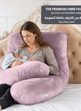 Serenity Velvet Pregnancy Pillow U-Shape Full Body Pillow  With Removable Cover Pink - Cotton Home
