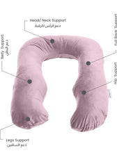 Serenity Velvet Pregnancy Pillow U-Shape Full Body Pillow  With Removable Cover Pink - Cotton Home