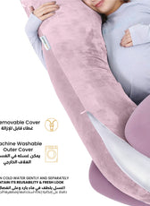 Serenity Velvet Pregnancy Pillow U-Shape Full Body Pillow  With Removable Cover Pink - Cotton Home