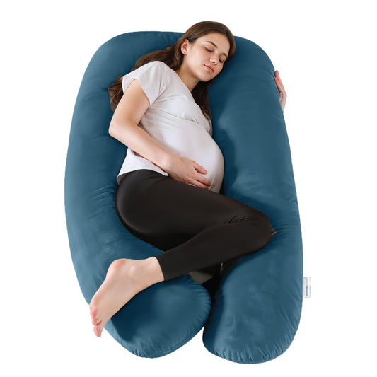 Serenity Velvet Pregnancy Pillow U-Shape Full Body Pillow  With Removable Cover Teal - Cotton Home