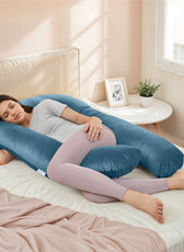 Serenity Velvet Pregnancy Pillow U-Shape Full Body Pillow  With Removable Cover Teal - Cotton Home
