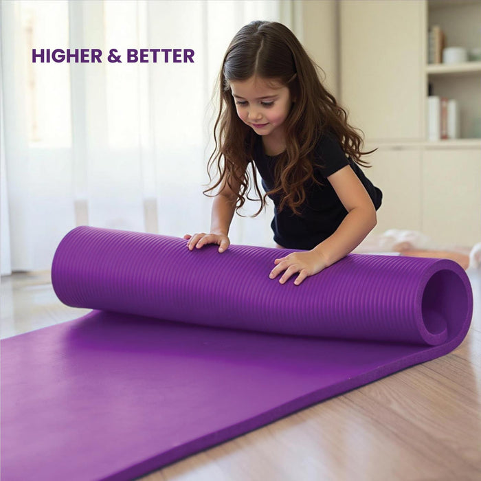 Yoga Mat with Strap – 10mm Thick for Ultimate Comfort Non-Slip Purple
