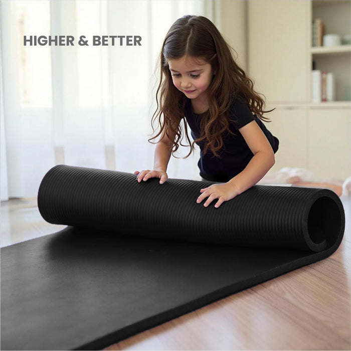 Yoga Mat with Strap – 10mm Thick for Ultimate Comfort Non-Slip Black