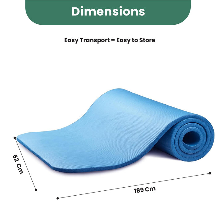Yoga Mat with Strap – 10mm Thick for Ultimate Comfort Non-Slip Blue