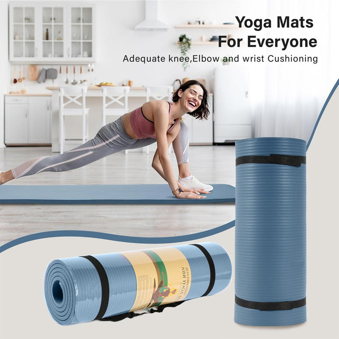 Yoga Mat with Strap – 10mm Thick for Ultimate Comfort Non-Slip Blue