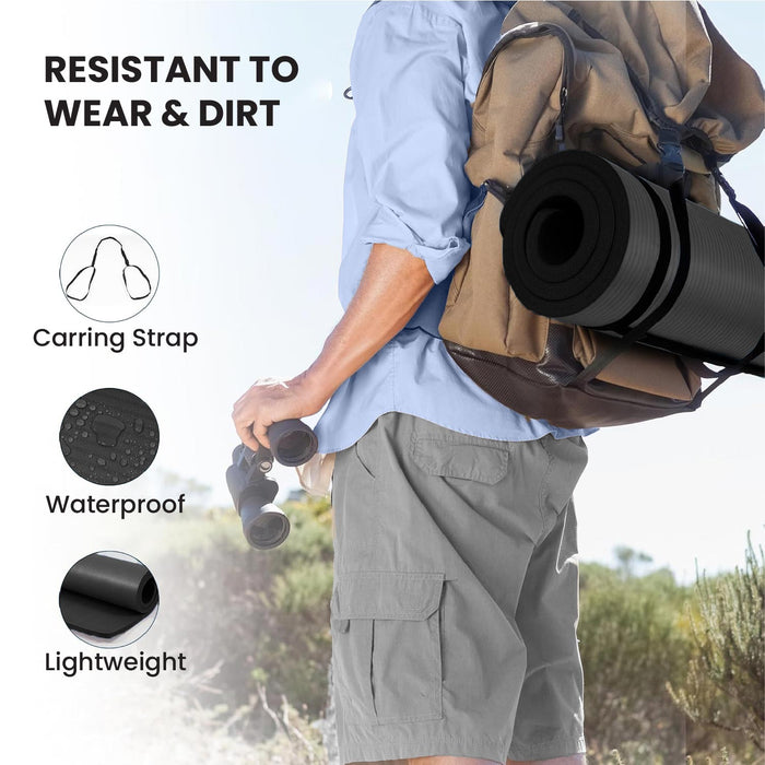 Yoga Mat with Strap – 10mm Thick for Ultimate Comfort Non-Slip Black