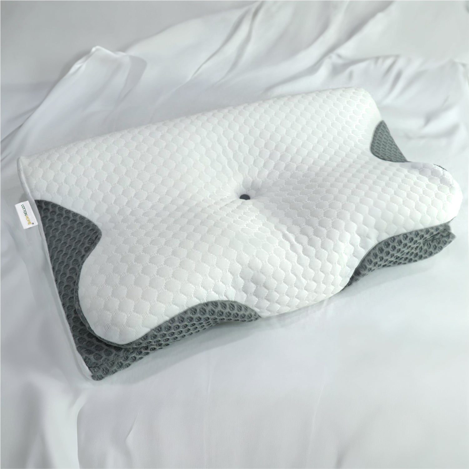 Ergo Memory Foam Pillow with Breathable, Washable Cover with Button 60x40x10cm